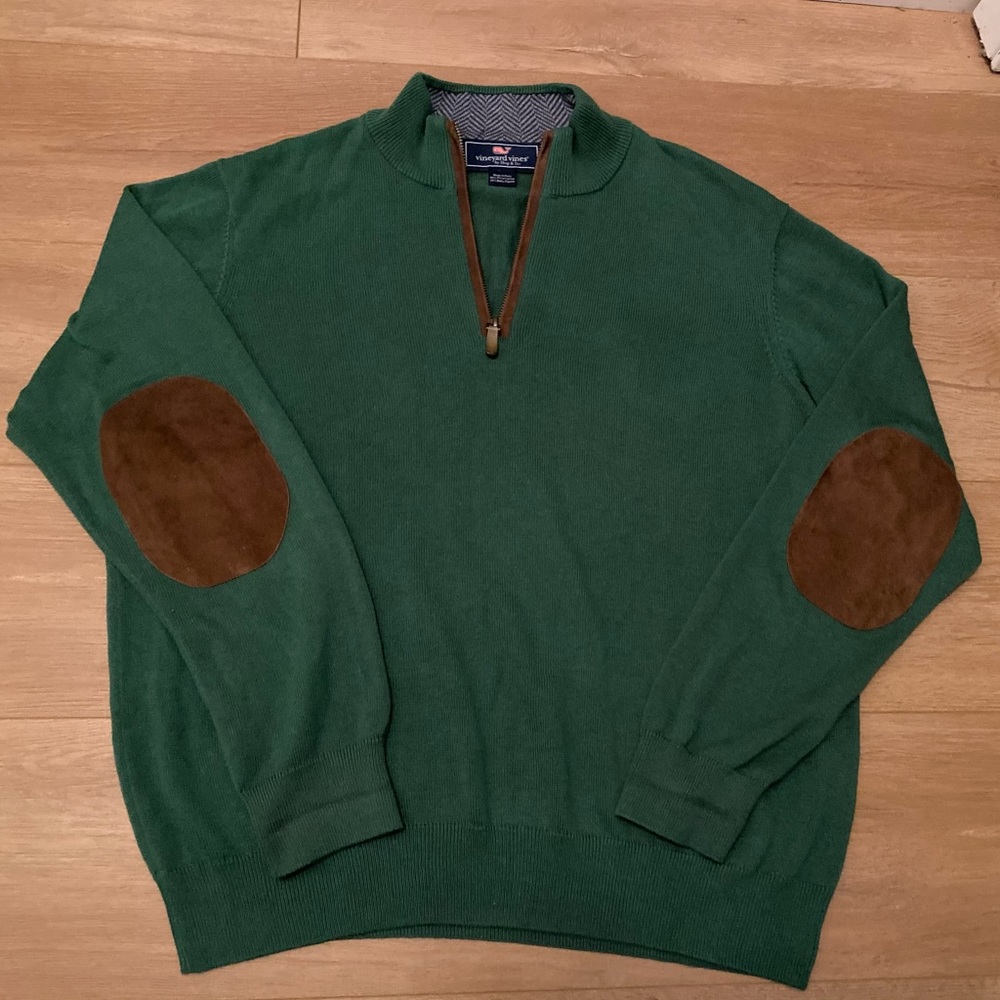 Vineyard Vines large 1/4 zip sweater patched elbow